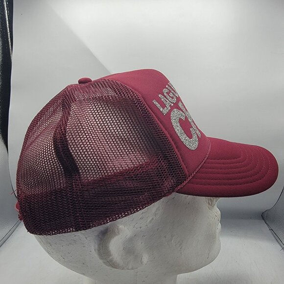 Laguna Beach Cheer Burgundy Trucker Hat Cap Glitter Letters Adjustable Casual - Picture 4 of 9